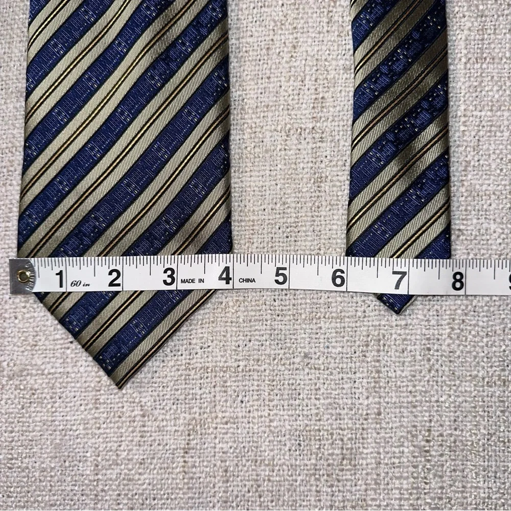 DANIEL DE FASSON 100% Silk Tie Diagonal Stripe Print Blue Sage Green
